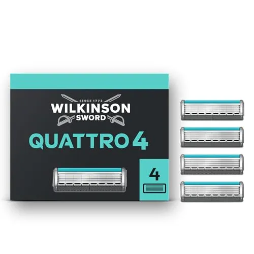 Wilkinson Sword Quattro Essential 4 Precision Sensitive Rasierklingen - Nassrasierer mit 4 Ersatzklingen für eine perfekte Rasur, sanft zur Haut dank Feuchtigkeitsband und ideal für empfindliche Haut.