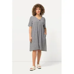 Ulla Popken Jerseykleid Midikleid Ringel A-Linie V-Ausschnitt - Kleider, lässiges Midikleid in A-Linie mit V-Ausschnitt, aus 95% Baumwolle für hohen Tragekomfort und eine tolle Passform.