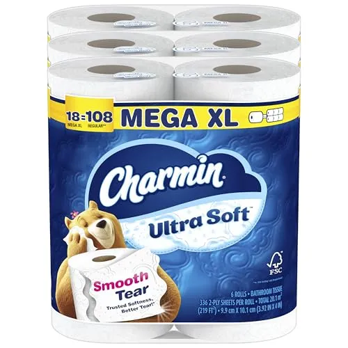 Charmin Ultraweiches Toilettenpapier 6 Mega-Rollen - Toilettenpapier in 6 Mega-Rollen, entspricht 24 normalen Rollen. Unwiderstehliche Weichheit und 2x saugfähiger, für weniger Verbrauch und mehr Komfort.
