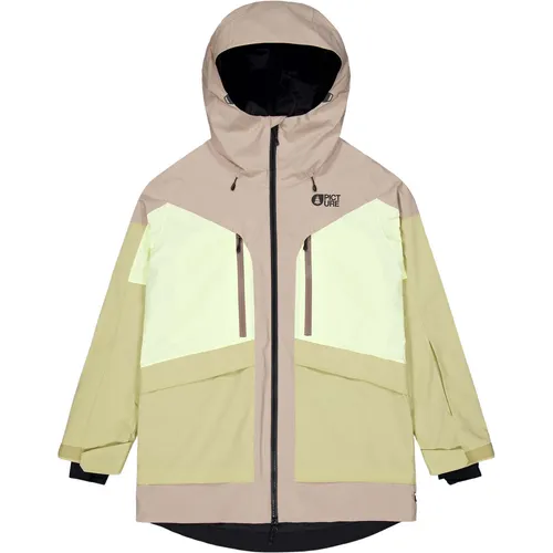 Picture Haakon Jacke roebuck lime cream hemp (C) M – Damen Freeski-Jacke - Die Picture Haakon Jacke vereint modernes Design und Funktionalität für Damen. Mit umweltfreundlichem Material und hoher Wasserdichtigkeit ist sie ideal für Skitouren und Freeskiing. Optimaler Schutz und Komfort dank verstellbarer Kapuze und zahlreichen Taschen.