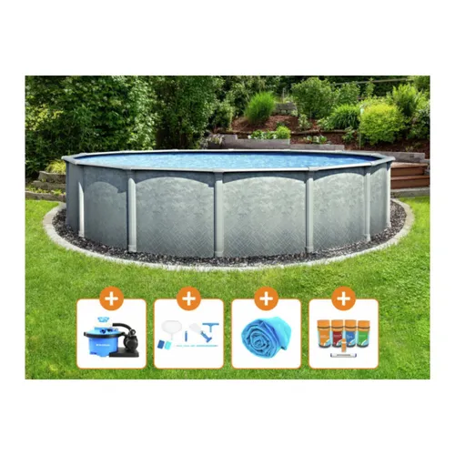 Steinbach Grande Rund Stahlwand Swimming Pool Set, Ø 366 x 135 cm - Swimmingpools, Luxusmodell mit hochwertigem Zubehörset für einfachen Aufbau und langanhaltenden Badespaß.