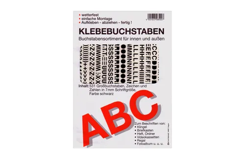 Conmetall Aufkleber Buchstaben Alphabet komplett PVC 7 mm schwarz 513-teilig