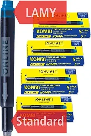 Online 20x kompatible LAMY Patronen blau - Universal-Tintenpatronen für alle gängigen Füller, Testsieger im Schadstoff-Test mit Bewertung 1,0