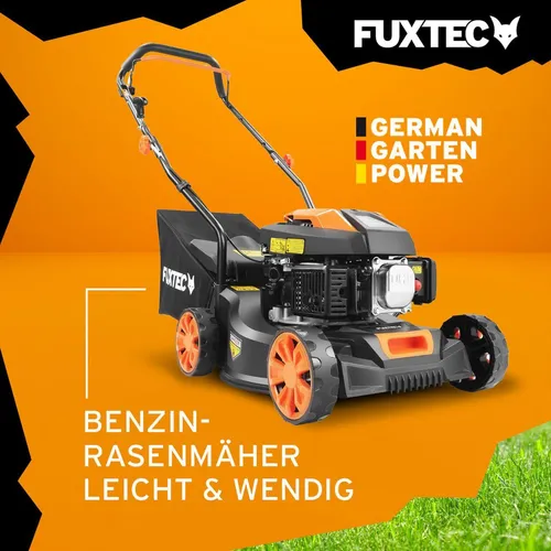 FUXTEC Benzin Rasenmäher FX-RM4180 - Ultraleicht und kompakt, ideal für kleine und verwinkelte Gärten mit 406 mm Schnittbreite
