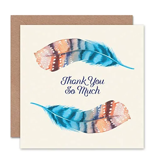 Wee Blue Coo Feder Set Aquarellfarbe Cyan Orange Vielen Dank Dankeskarte