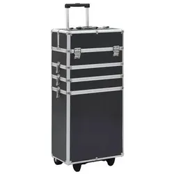 vidaXL Kosmetikkoffer Aluminium Schwarz - Reisetaschen: Praktischer Kosmetikkoffer mit 4 Etagen und ausziehbaren Ablagen, ideal für die übersichtliche Organisation Ihrer Kosmetika und einfach transportierbar dank 4 abnehmbaren Rollen.