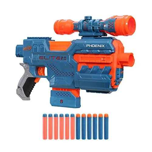 Nerf Elite 2.0 Phoenix CS-6 motorisierter Blaster - Spielzeug-Schaumstoff-Blaster mit 12 Nerf Darts und motorisiertem Feuern für Reichweiten bis zu 27 Metern. Aufrüstbar mit Tactical Rails für individuelle Anpassungen!
