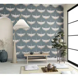 Marburg Vliestapete Kranich Japanisch Textiloptik Blau Kupfer - Tapeten & Tapezierzubehör, elegante Vliestapete in japanischem Design mit Textiloptik, ideal für stilvolle Wohnräume.