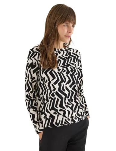 Damen Gemustertes Shirt – Grafisches Design - Stylisches Damenshirt mit grafischem Muster und elastischem Saum. Ideal für lässige Outfits und vielseitig kombinierbar. Ein Must-Have für Ihre Garderobe!