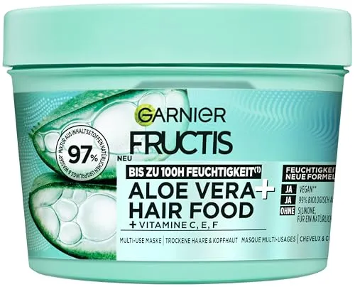 Garnier Fructis Aloe Vera + Haarmaske, Leave-In Haarkur für normales bis trockenes Haar & Kopfhaut, Mehr Geschmeidigkeit und Glanz, Intensive Feuchtigkeit, Ohne Silikone, Vegan, Hairfood, 3in1, 400ml