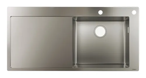 Einbauspüle 450 S717-F450 mit Abtropffläche - Edelstahl Einbauspüle für Arbeitsplatten ab 25 mm, mit praktischer Abtropffläche und vorgebohrten Löchern für einfache Installation. Ideal für moderne Küchen.