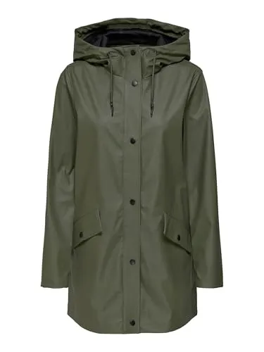 ONLY Kurzmantel ONLELISA RAINCOAT OTW NOOS - Modischer Regenmantel in Kalamata - Funktionsjacken, pflegeleichter und stylischer Kurzmantel mit hochschließendem Kragen und Kapuze - ideal für wechselhaftes Wetter.