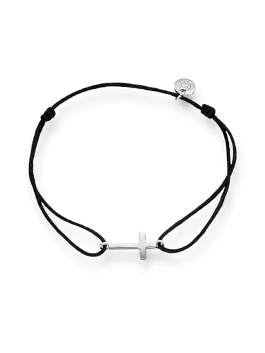 Glanzstücke München Damen-Textilarmband schwarz mit Kreuz aus Sterling Silber - Armbänder für Damen, lässiges Textilarmband mit modernem Silberkreuz, perfekt als Geschenk zur Kommunion oder Konfirmation, anlaufgeschützt und stufenlos verstellbar.