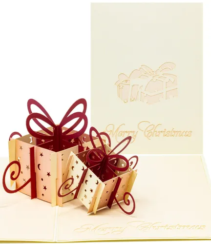 Pop Up 3d Weihnachtskarte, X-Mas-Karte, mit zwei 3D Weihnachtsgeschenken