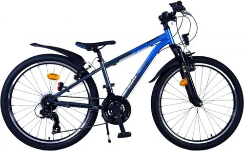 Volare XC Race Kinderfahrrad 24 Zoll - Blau für Mädchen und Jungen - Kinderfahrrad mit robustem Stahlrahmen und 21-Gang Shimano Schaltung, ideal für Abenteuer ab 8 Jahren. Die Federgabel sorgt für Komfort auf jedem Terrain.