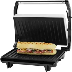 ECG S 1070 Panini Maker Mini Grill - Legierter Stahl, weiß, ideal für Panini und eingebackene Toasts mit antihaftbeschichteten Backflächen