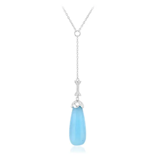 Azur Blauer Quarz Rhodium Silber Halskette - Elegante Halskette aus 925er Sterling Silber mit einem strahlenden azurblauen Quarz. Ideal für besondere Anlässe und verleiht jedem Outfit einen Hauch von Glamour.