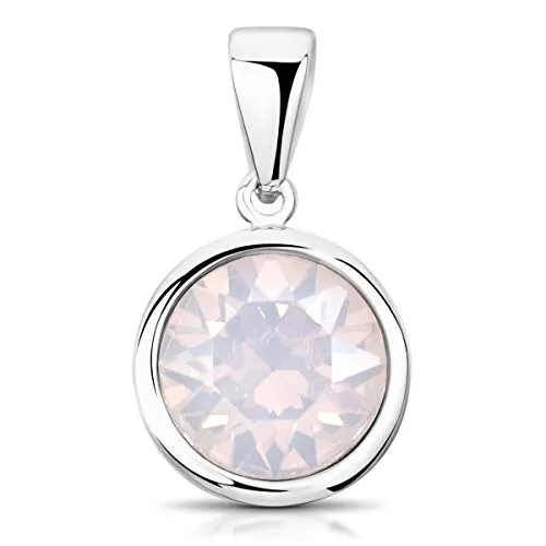 Materia Kristall Anhänger Stein opal rosa - 925 Silber Kettenanhänger rund klein KA-462-creme