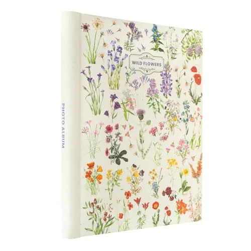 Grupo Erik Fotoalbum zum Selbstgestalten Botanical Wild Flowers - Scrapbook Weiße Seiten - Fotoalbum Klein 24x32 cm - Photoalbum 30 selbstklebend Seiten - Fotobuch zum Selbstgestalten