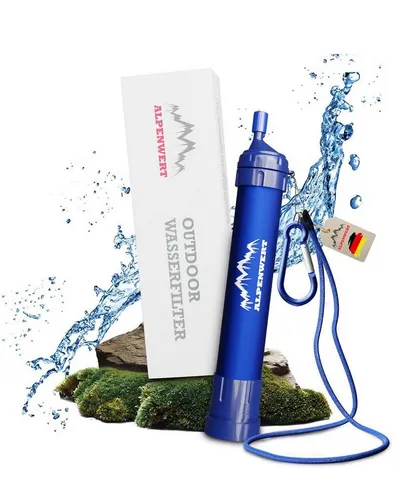 Alpenwert Wasserfilter Outdoor Wasserfilter - Universeller Wasserfilter für alle Trinkflaschen, filtert bis zu 4000 Liter und entfernt 99,99% aller Keime – perfekt für Wanderungen und Outdoor-Abenteuer.