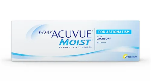 Johnson & Johnson 1-Day Acuvue Moist für Astigmatismus - 30er Packung - Torische Tageslinsen mit Lidschlag-Stabilisations-Design für klare Sicht und UV-Schutz, ideal für aktives Leben.