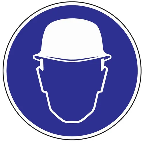 Gebotszeichen Kopfschutz benutzen Durchmesser 200 mm, Kunststoffschild blau/weiß