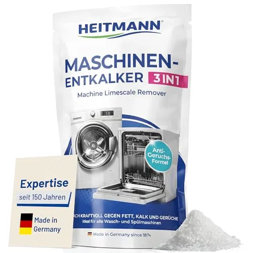 HEITMANN Maschinen-Entkalker 3in1 175 g | Effektiver Entkalker für Waschmaschine & Spülmaschine - Effektiver 3in1 Maschinenreiniger, der Kalk, Schmutz und Gerüche entfernt. Schont Dichtungen und Heizstäbe, verlängert die Lebensdauer deiner Geräte. Ideal für hygienisch saubere Ergebnisse in der Waschmaschine und Spülmaschine.