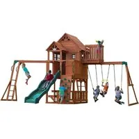 Backyard Discovery Spielturm Skyfort II aus Holz - Schaukeln und Klettern im XXL Spielhaus mit Rutsche, Schaukel, Trapezstange und Kletterwand - ideal für unendlichen Spielspaß im eigenen Garten!