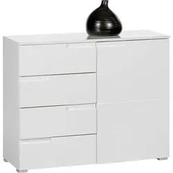 Carryhome Kommode Spice in Weiß Hochglanz - Stilvolle Kommode aus Holzwerkstoff mit 4 Schubladen und 1 Fach, ideal für ein aufgeräumtes Wohnzimmer. Die elegante Hochglanzfront sorgt für einen modernen Look.