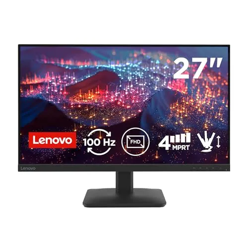 Lenovo L27-41 FHD-Monitor 27 Zoll - 27 Zoll FHD-Monitor mit 100 Hz Bildwiederholfrequenz für flüssige Darstellungen. Praktische HDMI- und VGA-Anschlüsse sorgen für einfache Konnektivität und steigern Ihre Produktivität. Umweltfreundliche Verpackung aus 100% Papier.