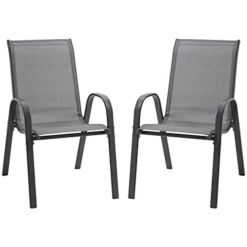 Outsunny Gartenstuhl 2er Set – Wetterfeste Stapelstühle mit Armlehne - Essstühle für Garten und Balkon, aus stabilem Metallrahmen und atmungsaktivem Netzgewebe, bis 120 kg belastbar, platzsparend stapelbar und mit Anti-Rutsch-Fußstützen ausgestattet.