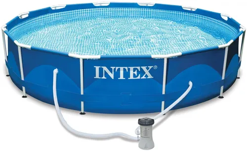 INTEX Swimming Pool Metal Frame 366x76cm mit Pumpe - Runder Frame-Pool mit 6503 Litern Fassungsvermögen, ideal für 6-7 Personen, inklusive Pumpe für einfache Wartung und erfrischenden Badespaß.