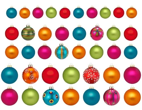 Creativery Weihnachtskugeln Glas 4-8cm mit Motiv 40er Set in Kartonbox - Bunte Christbaumkugeln - einfarbige und gemusterte Weihnachtsbaumkugeln Mille Fiori Mix