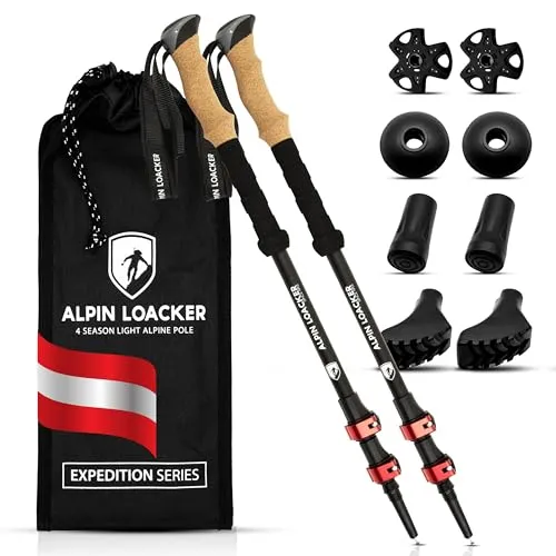 Alpin Loacker Teleskop Wanderstöcke - Leichte Aluminium Trekkingstöcke mit Korkgriff, ideal für Damen und Herren zum Wandern und Skifahren. Verstellbar und komfortabel für jeden Bergsport.