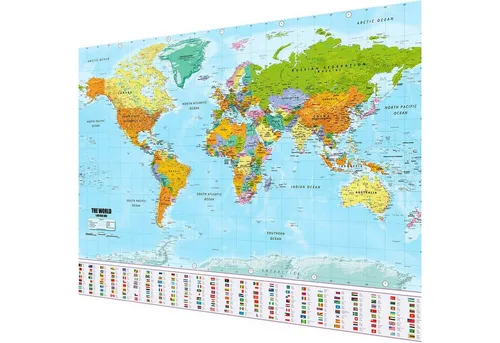 Weltkarte XXL Poster - Bunt - XXL Weltkarte Poster 140x100cm mit 3D Reliefstruktur für plastische Detailwahrnehmung. Perfekte Wanddekoration für Bildung und Inspiration, ideal für Weltenbummler.