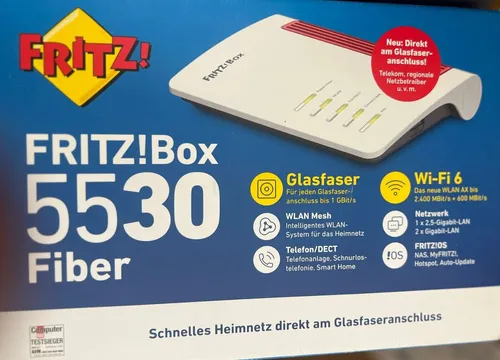 AVM FRITZ!Box 5530 Fiber - Glasfasermodem mit Wi-Fi 6 und bis zu 3 GBit/s, ideal für schnelles Internet und Smart Home Integration