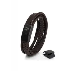 Akitsune Pax Lederarmband | Armschmuck Damen Herren Magnetisch Armband - Mattschwarz - Braun 21cm