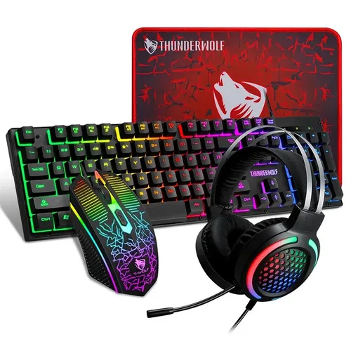 Rainbow RGB Gaming Tastatur und Maus Headset Set - Tastatur- & Maus-Sets für Gaming, mit beeindruckender RGB-Beleuchtung für ein immersives Spielerlebnis auf PS4, Xbox One, PC und Laptop.