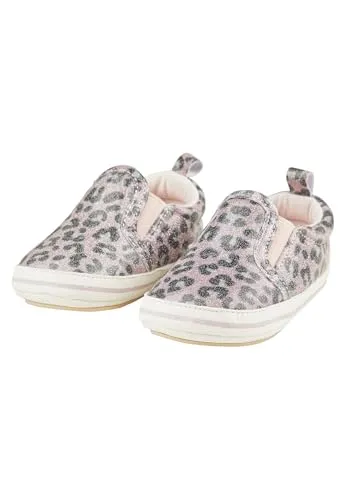 Sterntaler Baby Schuhe Leomuster – Babyschuhe aus Kunstleder mit Leodruck, Glitzer, Gummizug und rutschfester Sternensohle – Staubrosa, Größe 22