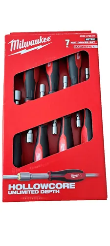 Milwaukee Steckschlüssel Sortiment Set 7 teilig mit Durchgangsloch Größe 5-13mm