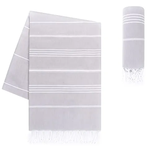 LAYNENBURG Premium Hamamtuch mit handgeknüpften Fransen - 100% Baumwolle - XXL Strandtuch 100x200 cm - Oeko-TEX 100 - Strandhandtuch groß - Saunatuch & Reisehandtuch (Grau)