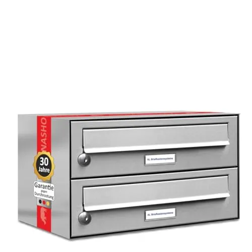 AL Briefkastensysteme Edelstahl 2er Briefkastenanlage - Wandbriefkasten für 2 Parteien, langlebig und rostfrei mit lebenslanger Garantie – ideal für moderne Mehrfamilienhäuser.