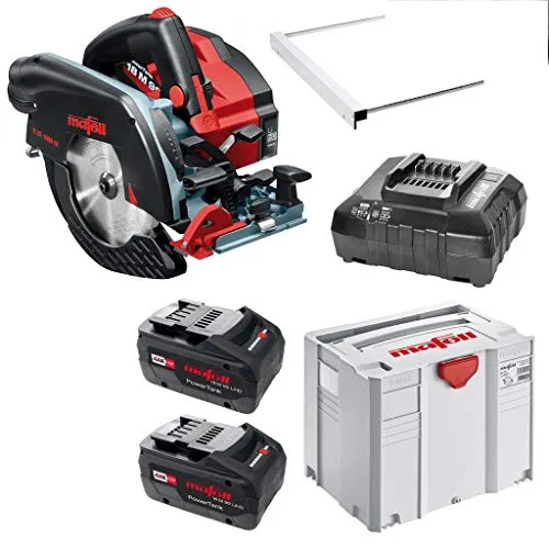 Mafell Akku Handkreissäge K 65 18M bl im T-MAX - Sägen, leistungsstarke Akku Handkreissäge mit 2 x 18V Akkus, ideal für präzise Schnitte bis 45° und vielseitige Anwendungen wie Tauchschnitte und Kervenschnitte.