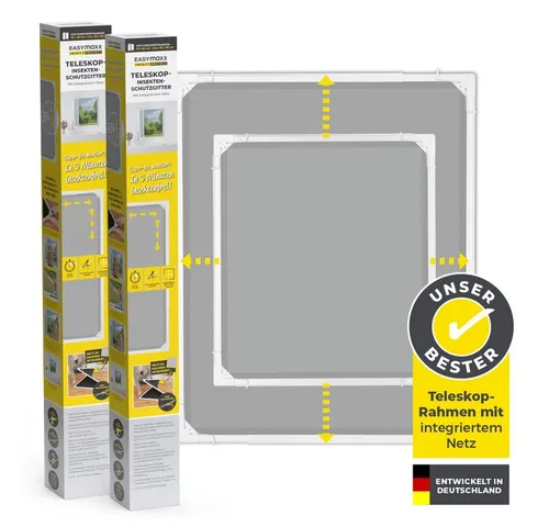 EASYmaxx Insektenschutz-Fensterrahmen Insect Protect - Fliegengitter für Fenster, 2-teiliges Teleskop-Insektenschutzgitter mit vormontierten Aluminiumrahmen, ideal für einen effektiven Insektenschutz bei offenem Fenster.