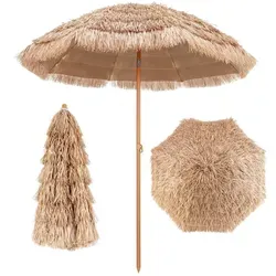 Sonnenschirm Hawaii - Neigbarer Strandschirm 1,75m für Garten und Terrasse - Hochwertiger, knickbarer Strandschirm mit 1,75m Durchmesser, ideal für Gartenpartys. Leicht, langlebig und lichtbeständig mit stylischem Reisstroh-Motiv.