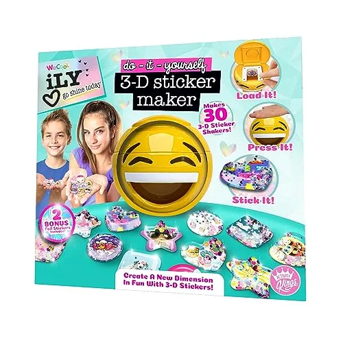 ACTIVITY KINGS ILY DIY 3D-Aufkleber Maker - Papierbastelset für Kinder, kreieren Sie 30 individuelle 3D-Aufkleber mit Glitzer, Streuseln und Edelsteinen – für kreativen Bastelspaß ab 6 Jahren!