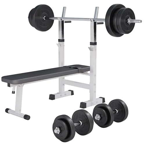 GORILLA SPORTS Hantelbank mit Ablage und Dip-Station, klappbar inkl. Hantelset - Hantelbänke für effizientes Krafttraining: Klappbare Hantelbank mit 100kg Hantelset, integrierten Dip-Griffen und Sicherungsgurt für gezielten Muskelaufbau.