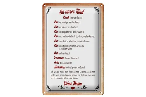 Blechschild Spruch 20x30cm Kind denk immer daran deine Mama Deko Schild tin sign