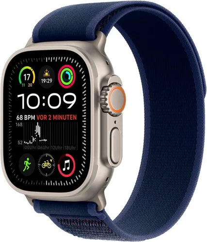 Apple Watch Ultra 2 4G 49 mm - Silber Trail Armband Blau M/L, robuste Titan-Smartwatch mit präzisem GPS und 2 Tagen Akkulaufzeit für Outdoor-Enthusiasten
