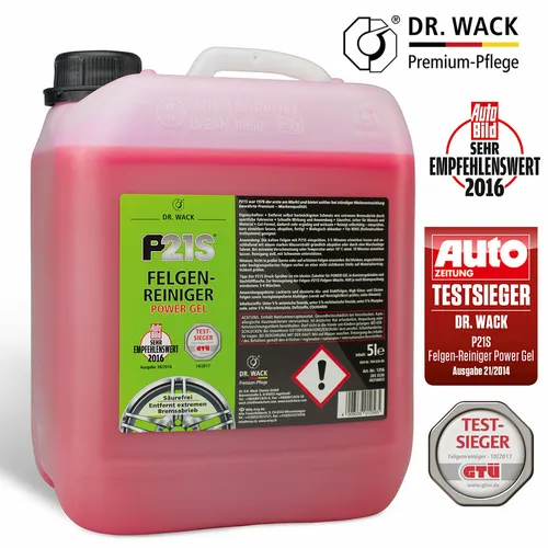 Dr. Wack P21S Felgenreiniger POWER GEL 5L - Effektive Felgenreinigung - Reifen- & Räderreinigung, leistungsstarkes POWER GEL mit Wirkindikator für mühelose Entfernung von Bremsstaub und Schmutz auf Alufelgen und Stahlfelgen.